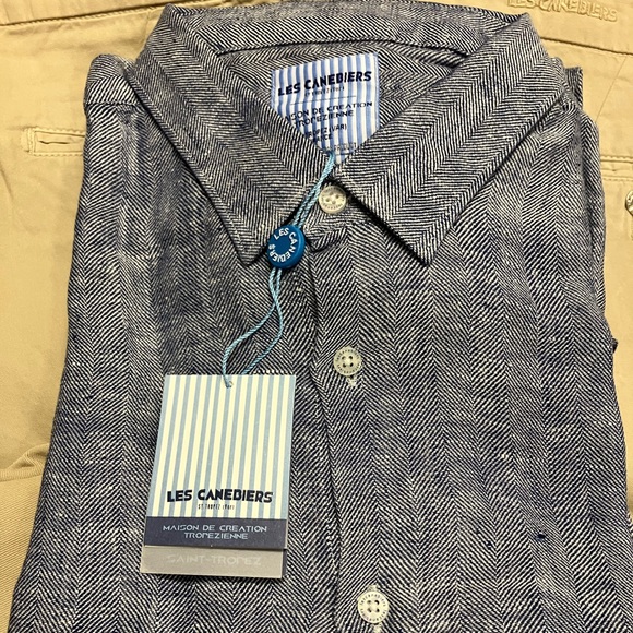 NWT 🇫🇷 Les Canebiers Men’s Linen Chevron Shirt - Picture 2 of 9